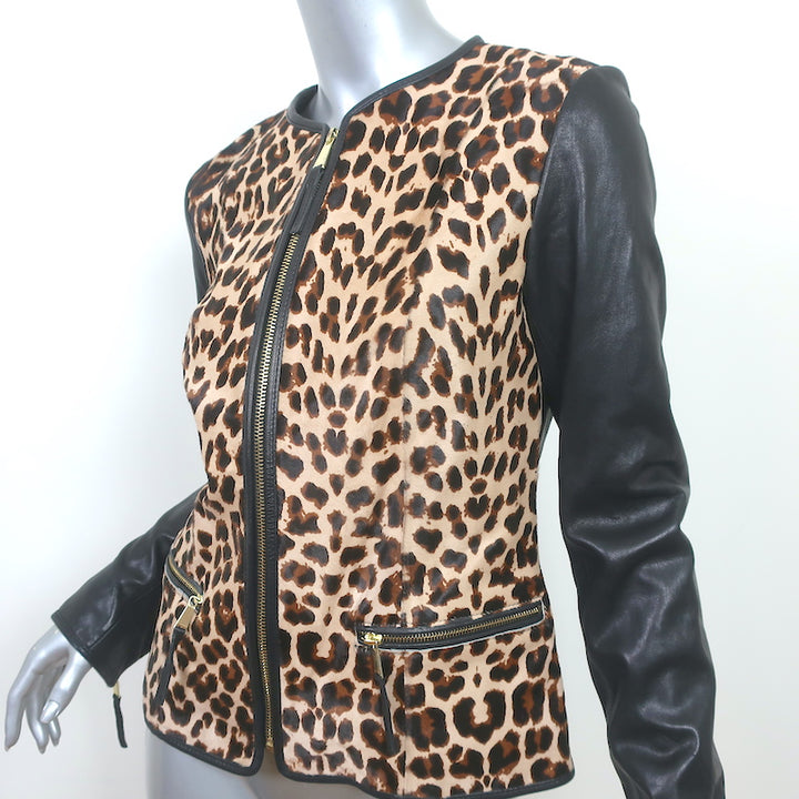 Neiman Marcus Jacket Leopard Print Calf Hair &amp; Black Leather Size Small NEW
