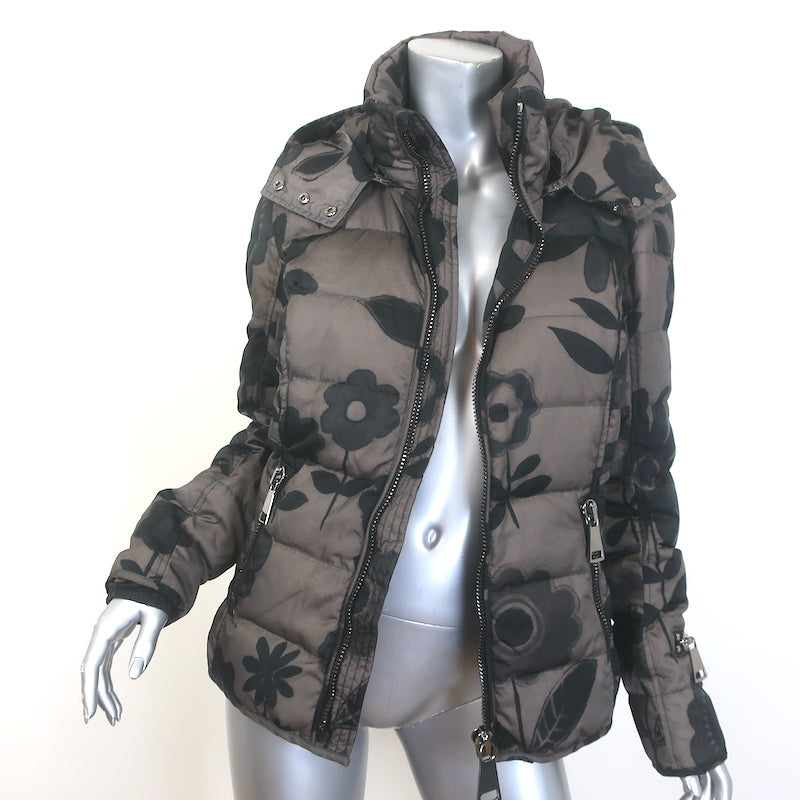 Authier Hooded Down Puffer Jacket Brown/Black Floral Print Size 46