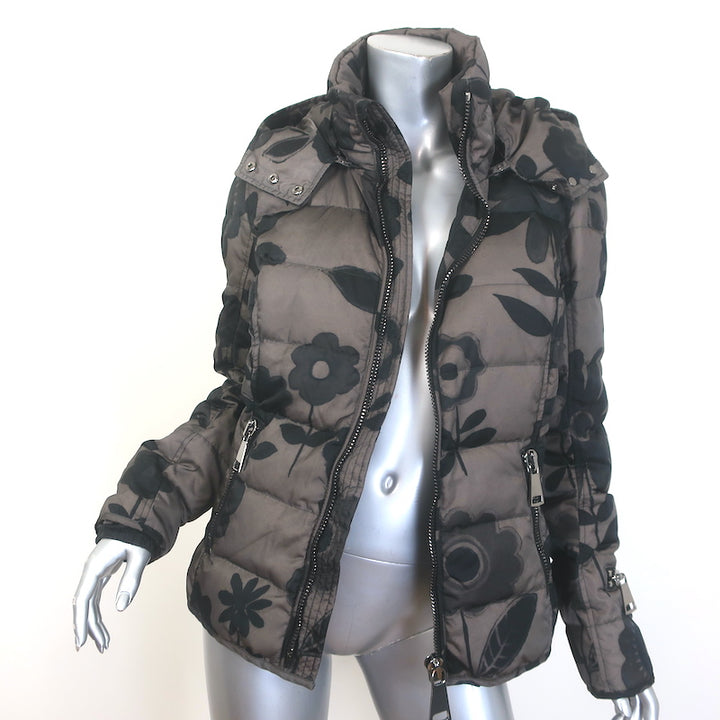 Authier Hooded Down Puffer Jacket Brown/Black Floral Print Size 46