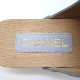 Chanel 22P Camellia Clog Sandals Light Blue Suede Size 37
