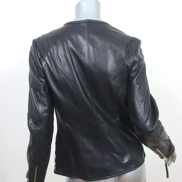 Neiman Marcus Jacket Leopard Print Calf Hair &amp; Black Leather Size Small NEW