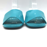 Chanel 22C CC Block Heel Mule Sandals Turquoise Patent Leather Size 36.5