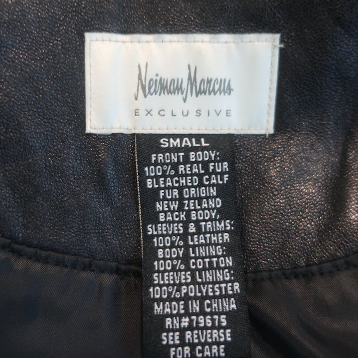 Neiman Marcus Jacket Leopard Print Calf Hair &amp; Black Leather Size Small NEW
