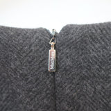 Max Mara Ruffle Dress Charcoal Wool Herringbone Size 46 Sleeveless Sheath