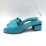 Chanel 22C CC Block Heel Mule Sandals Turquoise Patent Leather Size 36.5