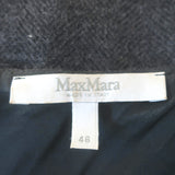 Max Mara Ruffle Dress Charcoal Wool Herringbone Size 46 Sleeveless Sheath