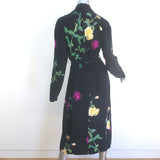 Dries Van Noten Denti Tie-Waist Kimono Dress Black Floral Print Silk Size 38