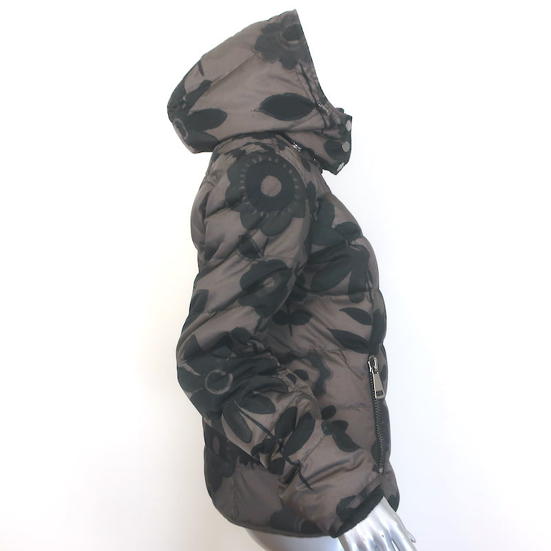 Authier Hooded Down Puffer Jacket Brown/Black Floral Print Size 46