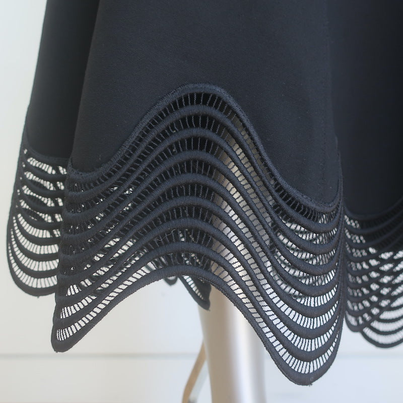 Akris Punto Waved Lace Midi Skirt Black Stretch Jersey Size US 4 NEW