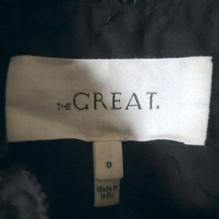 THE GREAT Button Down Top Black Burnout Cotton Voile Size 0 Short Sleeve Blouse