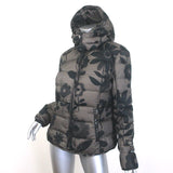 Authier Hooded Down Puffer Jacket Brown/Black Floral Print Size 46