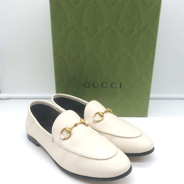 Gucci Collapsible Heel Horsebit Loafers White Leather Size 37