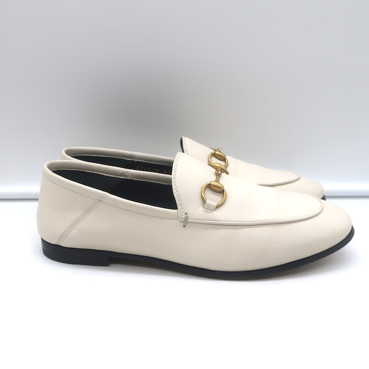 Gucci Collapsible Heel Horsebit Loafers White Leather Size 37