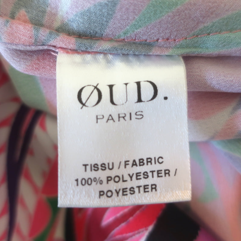 Oud Ivanka Mini Dress Pink Printed Satin Size Extra Small Long Sleeve Tunic