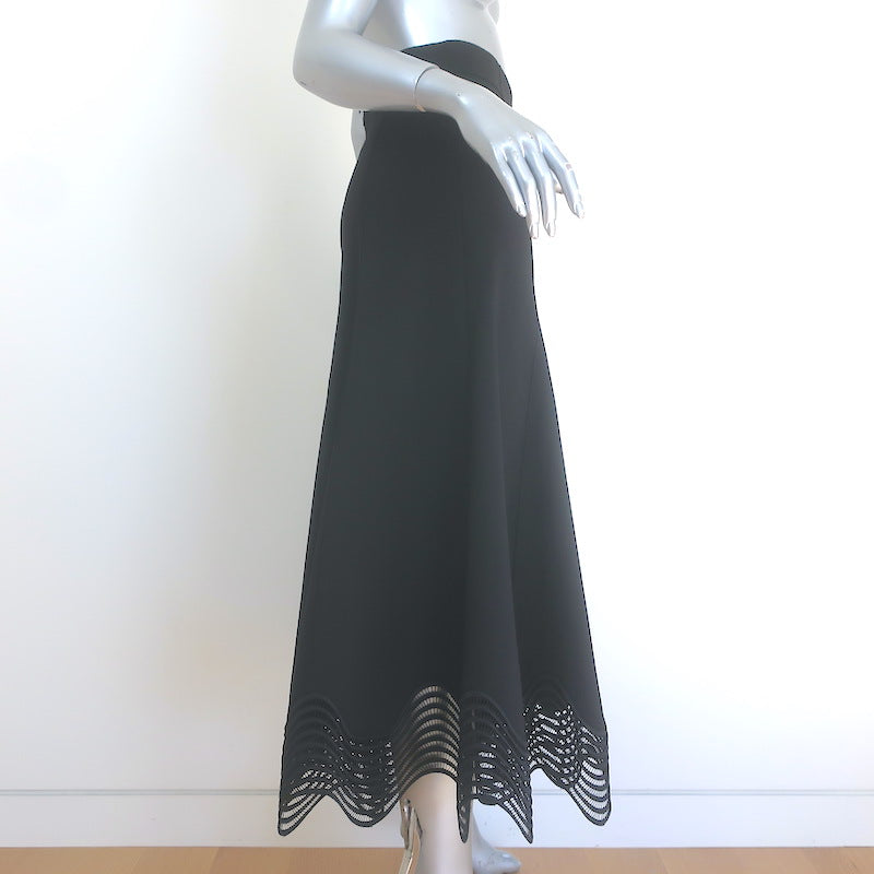 Akris Punto Waved Lace Midi Skirt Black Stretch Jersey Size US 4 NEW