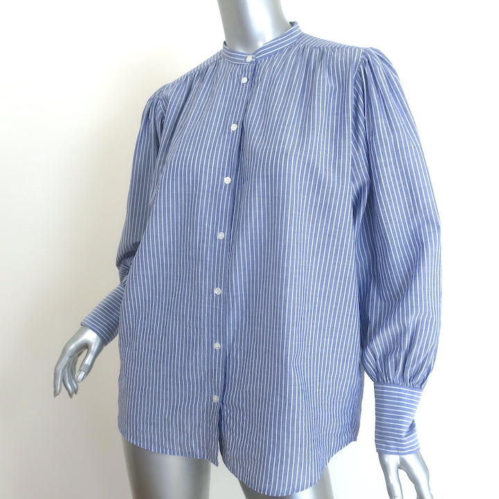 Hartford Striped Button Down Shirt Blue Cotton Size 1 Long Sleeve Top