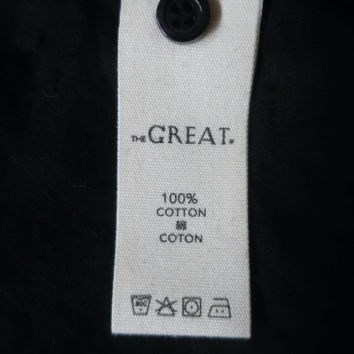 THE GREAT Button Down Top Black Burnout Cotton Voile Size 0 Short Sleeve Blouse