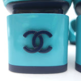 Chanel 22C CC Block Heel Mule Sandals Turquoise Patent Leather Size 36.5