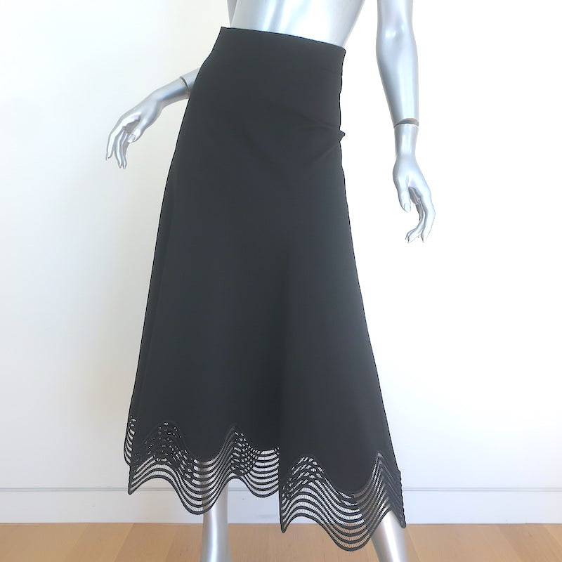 Akris Punto Waved Lace Midi Skirt Black Stretch Jersey Size US 4 NEW
