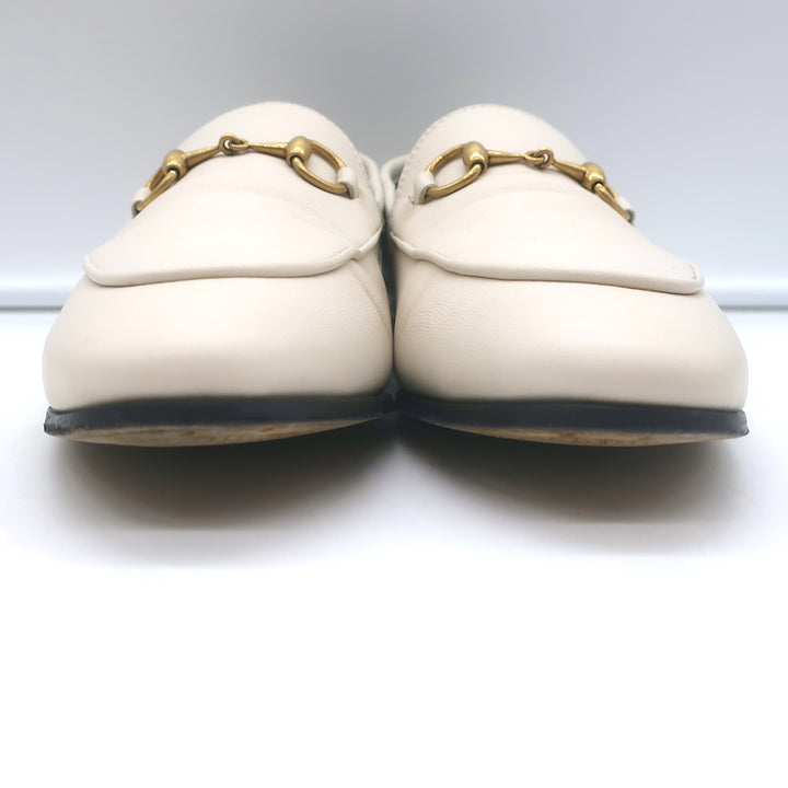 Gucci Collapsible Heel Horsebit Loafers White Leather Size 37