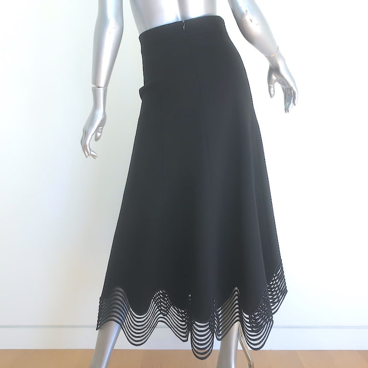 Akris Punto Waved Lace Midi Skirt Black Stretch Jersey Size US 4 NEW