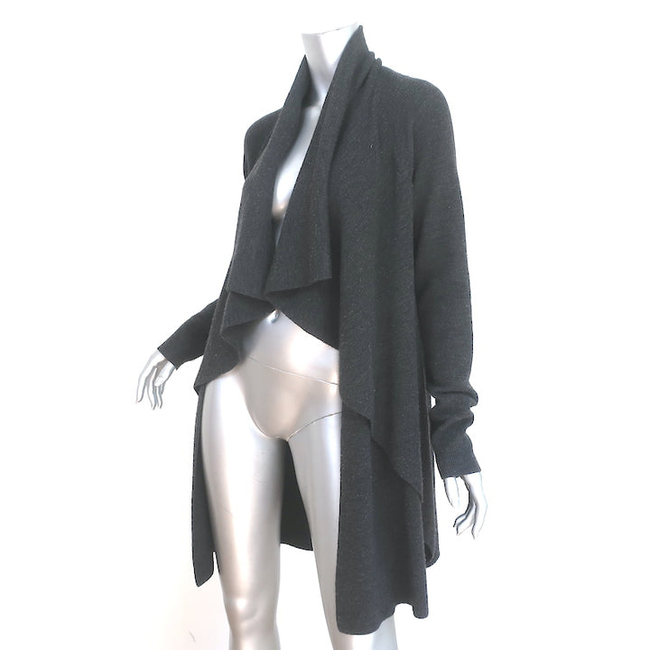 Theory Draped Cardigan Shanda New Steady Charcoal Ribbed Wool Size Large