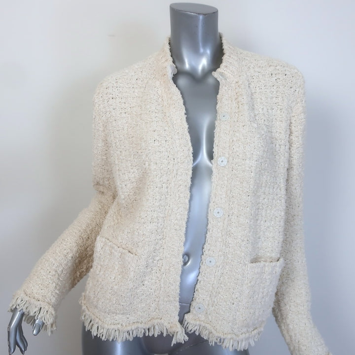 Moncler Boucle Tweed &amp; Quilted Down Cardigan Puffer Jacket Ivory Size Medium