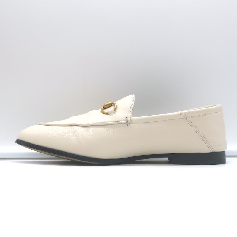 Gucci Collapsible Heel Horsebit Loafers White Leather Size 37