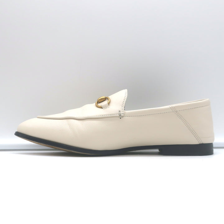 Gucci Collapsible Heel Horsebit Loafers White Leather Size 37