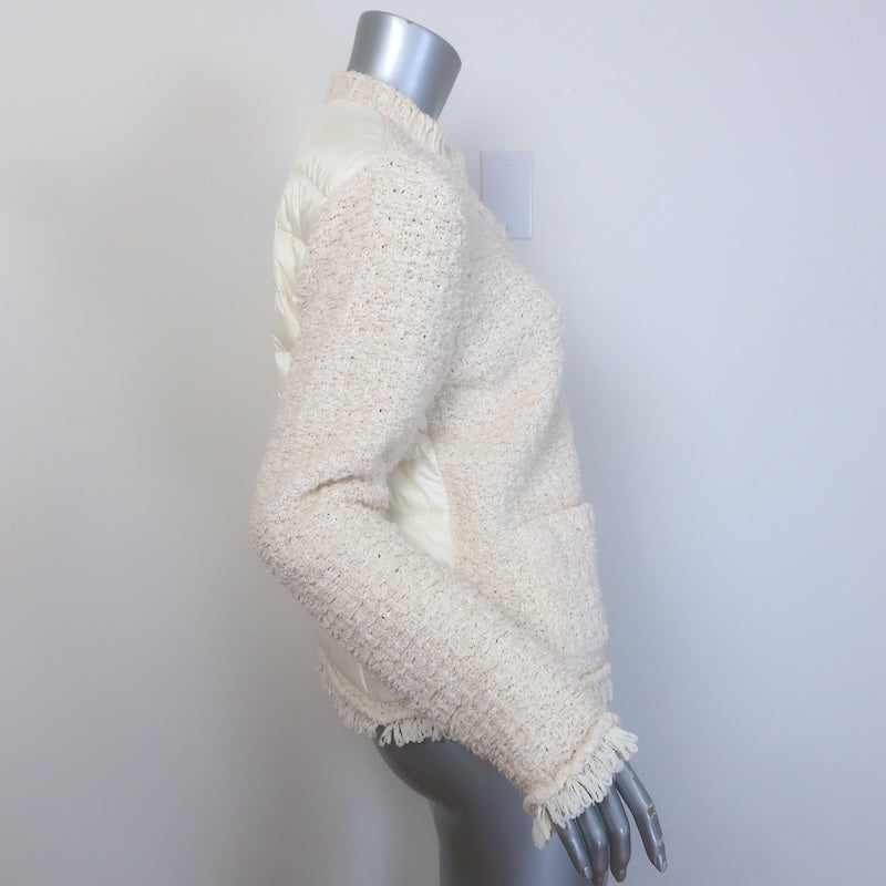 Moncler Boucle Tweed &amp; Quilted Down Cardigan Puffer Jacket Ivory Size Medium