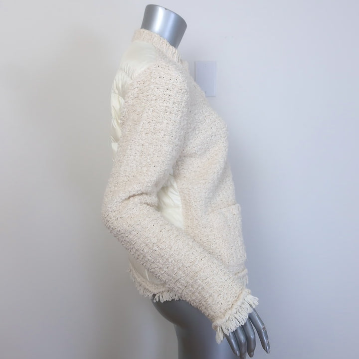Moncler Boucle Tweed &amp; Quilted Down Cardigan Puffer Jacket Ivory Size Medium