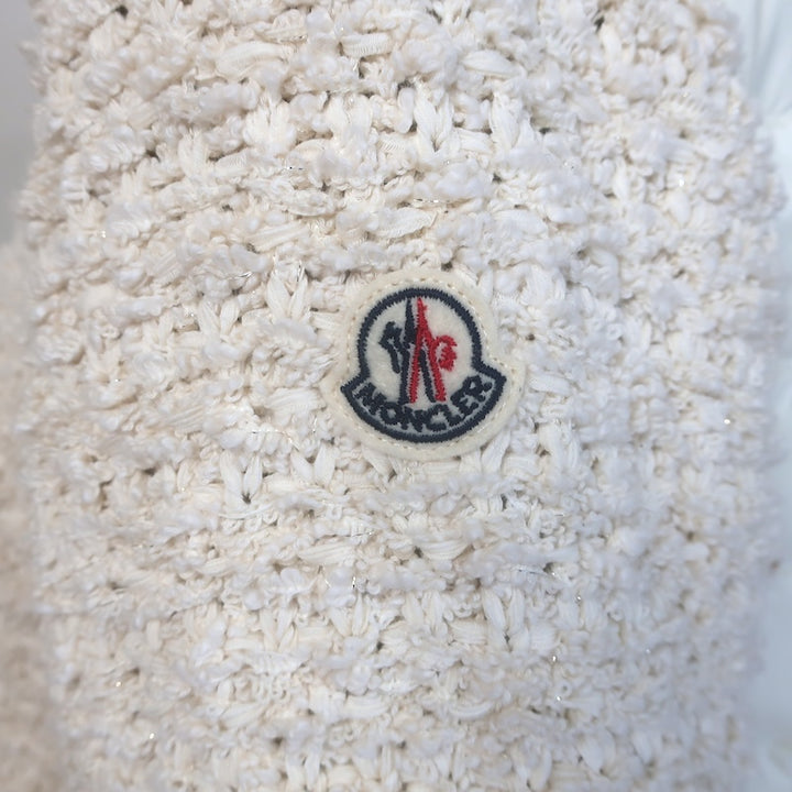 Moncler Boucle Tweed &amp; Quilted Down Cardigan Puffer Jacket Ivory Size Medium