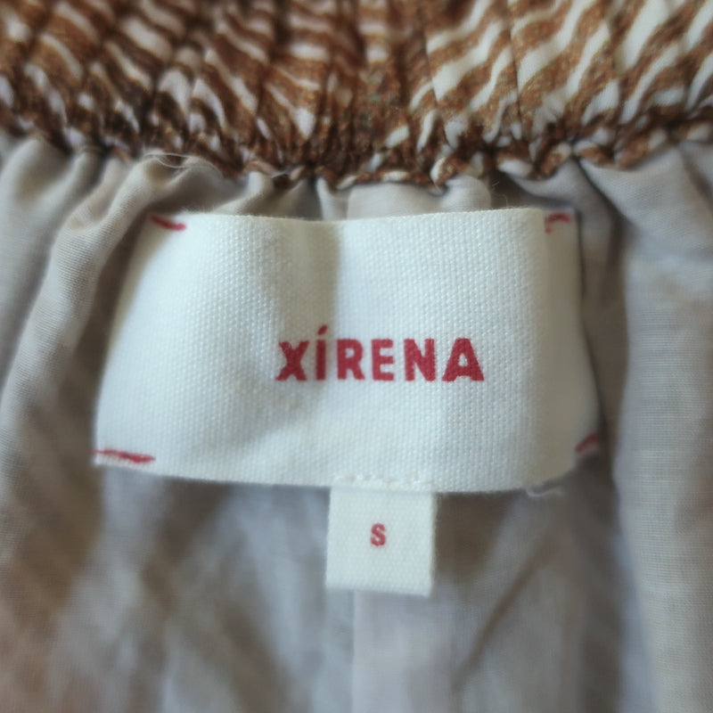 XIRENA Gable Midi Skirt Beige Printed Cotton-Silk Size Small