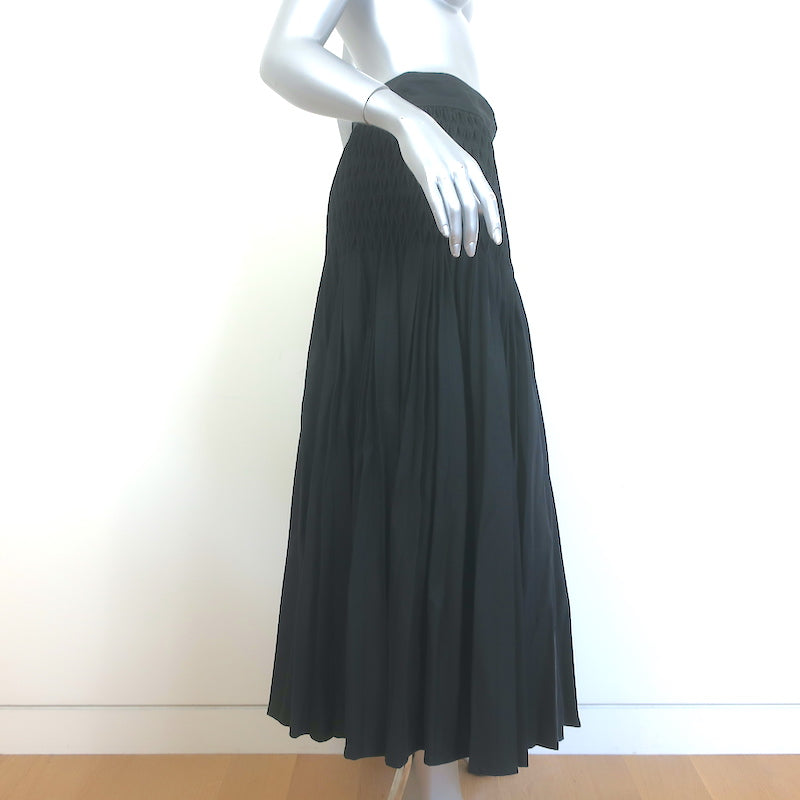 Christian Dior Smocked Midi Skirt Black Pleated Cotton Size US 8