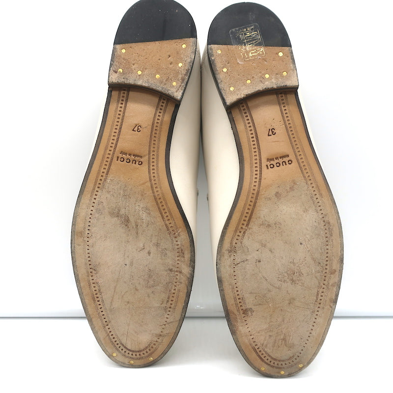 Gucci Collapsible Heel Horsebit Loafers White Leather Size 37