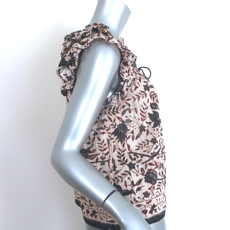 Ulla Johnson Asmara Tie-Neck Flutter Sleeve Top Cream Floral Print Size 4
