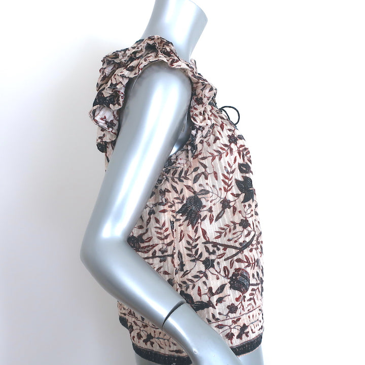 Ulla Johnson Asmara Tie-Neck Flutter Sleeve Top Cream Floral Print Size 4