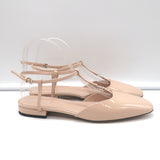 Gucci Double G T-Strap Ballet Flats Nude Patent Leather Size 37.5 NEW
