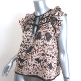 Ulla Johnson Asmara Tie-Neck Flutter Sleeve Top Cream Floral Print Size 4