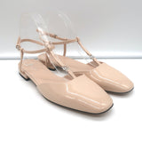 Gucci Double G T-Strap Ballet Flats Nude Patent Leather Size 37.5 NEW
