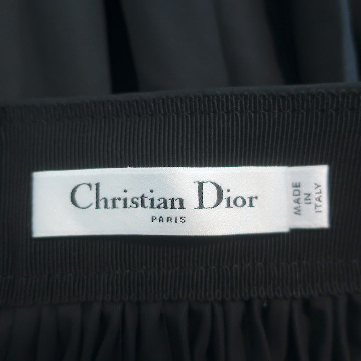 Christian Dior Smocked Midi Skirt Black Pleated Cotton Size US 8