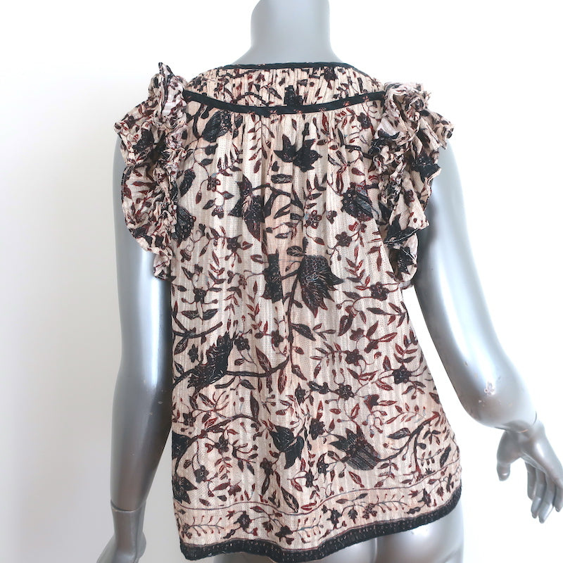Ulla Johnson Asmara Tie-Neck Flutter Sleeve Top Cream Floral Print Size 4