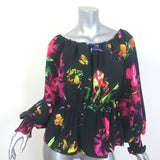 Prabal Gurung Off the Shoulder Blouson-Sleeve Top Black Floral Print Size 6