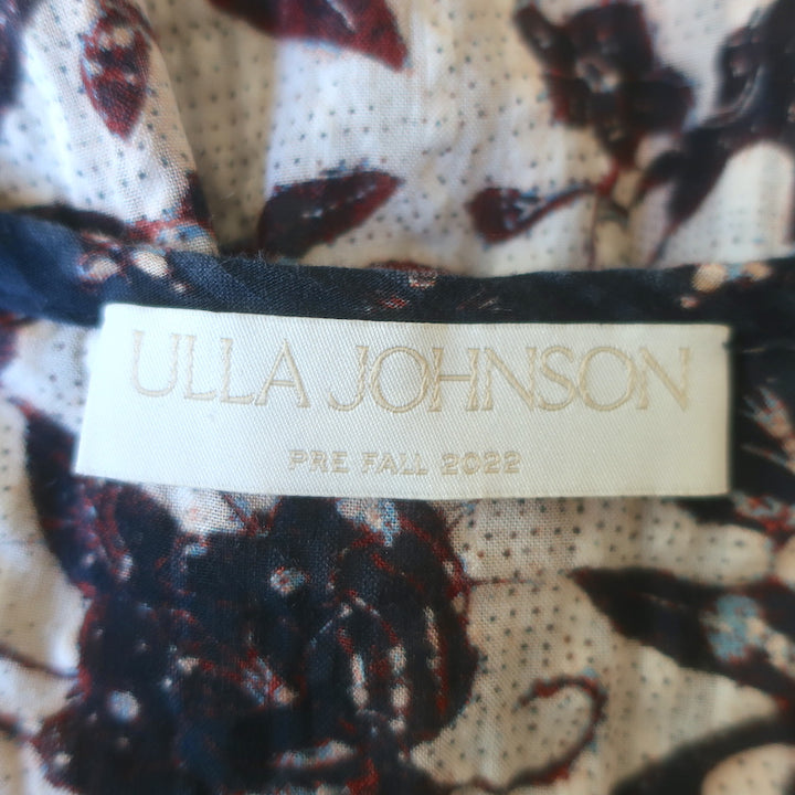 Ulla Johnson Asmara Tie-Neck Flutter Sleeve Top Cream Floral Print Size 4
