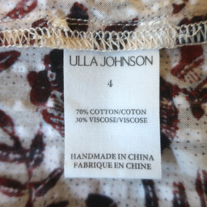Ulla Johnson Asmara Tie-Neck Flutter Sleeve Top Cream Floral Print Size 4