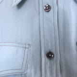 Brunello Cucinelli Silk Western Shirt Baby Blue Size Small Long Sleeve Blouse