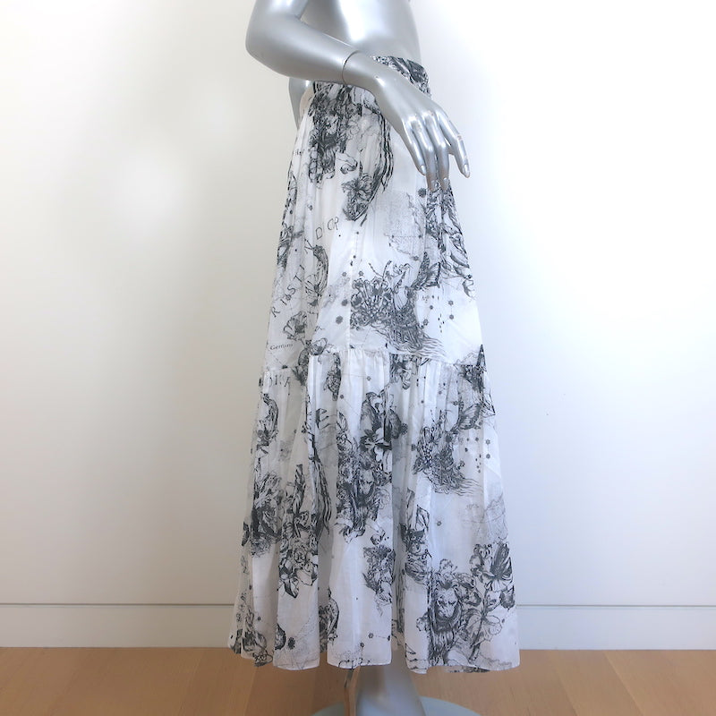 Christian Dior Toile de Jouy Zodiac Maxi Skirt White/Black Cotton Size US 10