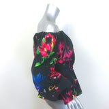 Prabal Gurung Off the Shoulder Blouson-Sleeve Top Black Floral Print Size 6