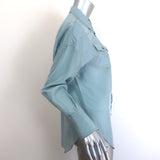 Brunello Cucinelli Silk Western Shirt Baby Blue Size Small Long Sleeve Blouse