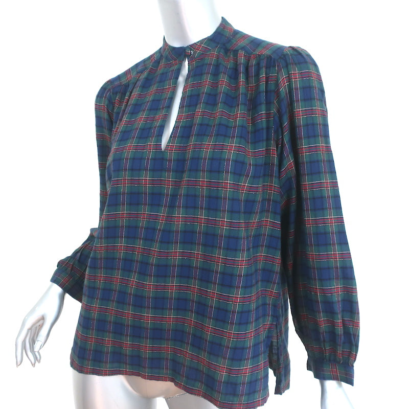 Trovata Birds of Paradis Blouse Bailey Tinsel Plaid Size Extra Small NEW